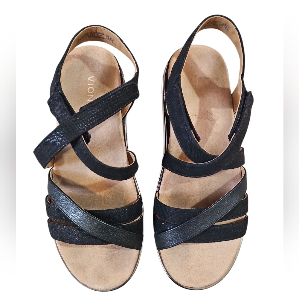 Vionic Kellyn Black Strappy Leather Platform Sand… - image 8